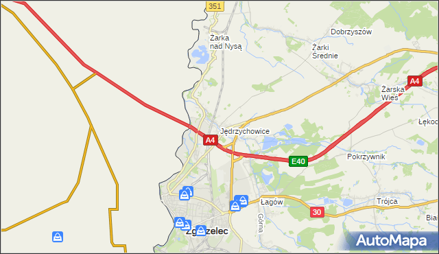 mapa Jędrzychowice gmina Zgorzelec, Jędrzychowice gmina Zgorzelec na mapie Targeo