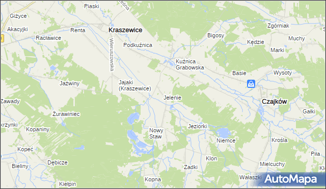 mapa Jelenie gmina Kraszewice, Jelenie gmina Kraszewice na mapie Targeo