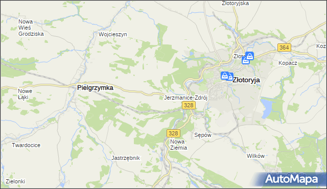 mapa Jerzmanice-Zdrój, Jerzmanice-Zdrój na mapie Targeo