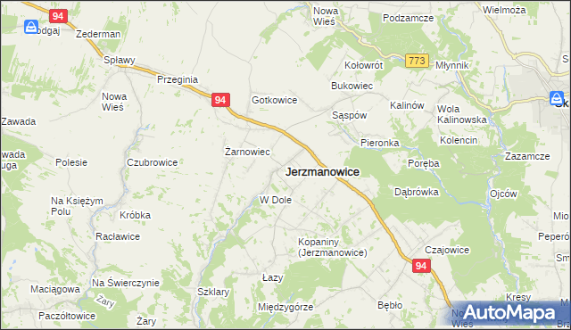 mapa Jerzmanowice gmina Jerzmanowice-Przeginia, Jerzmanowice gmina Jerzmanowice-Przeginia na mapie Targeo