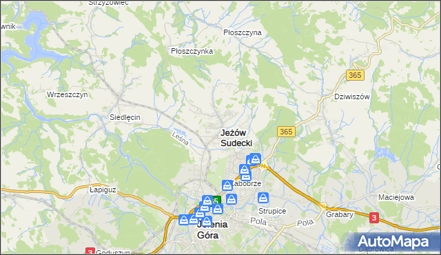 mapa Jeżów Sudecki, Jeżów Sudecki na mapie Targeo