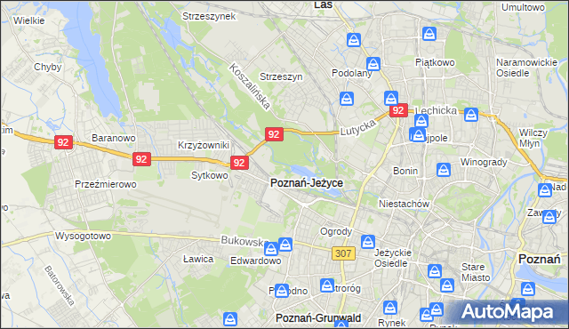 mapa Jeżyce gmina Poznań, Jeżyce gmina Poznań na mapie Targeo