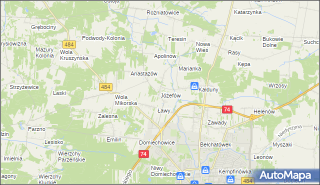 mapa Józefów gmina Bełchatów, Józefów gmina Bełchatów na mapie Targeo