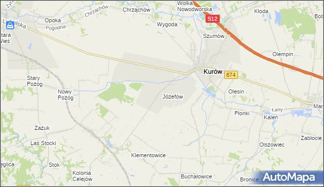 mapa Józefów gmina Kurów, Józefów gmina Kurów na mapie Targeo