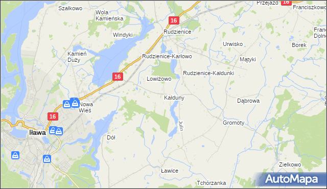 mapa Kałduny gmina Iława, Kałduny gmina Iława na mapie Targeo
