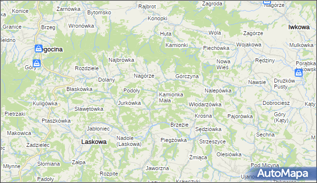 mapa Kamionka Mała gmina Laskowa, Kamionka Mała gmina Laskowa na mapie Targeo