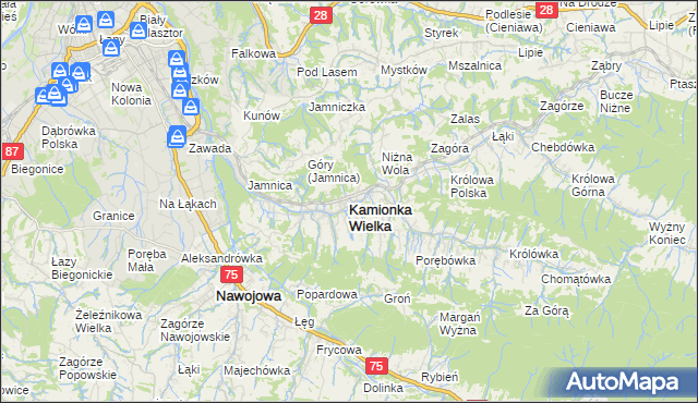 mapa Kamionka Wielka, Kamionka Wielka na mapie Targeo