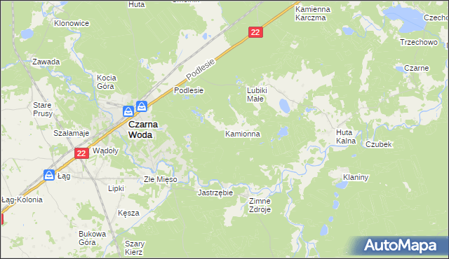 mapa Kamionna gmina Czarna Woda, Kamionna gmina Czarna Woda na mapie Targeo