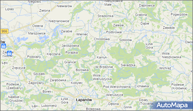 mapa Kamyk gmina Łapanów, Kamyk gmina Łapanów na mapie Targeo