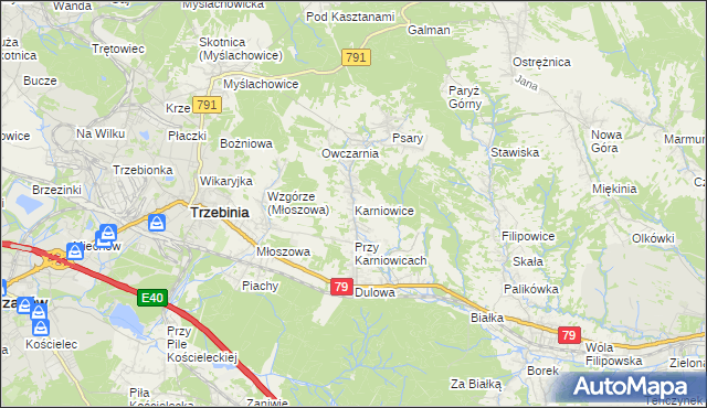 mapa Karniowice gmina Trzebinia, Karniowice gmina Trzebinia na mapie Targeo