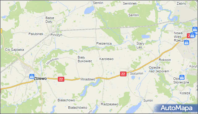mapa Karolewo gmina Zblewo, Karolewo gmina Zblewo na mapie Targeo