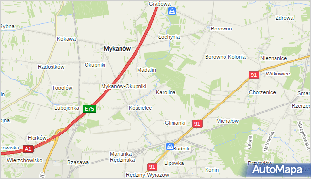 mapa Karolina gmina Rędziny, Karolina gmina Rędziny na mapie Targeo