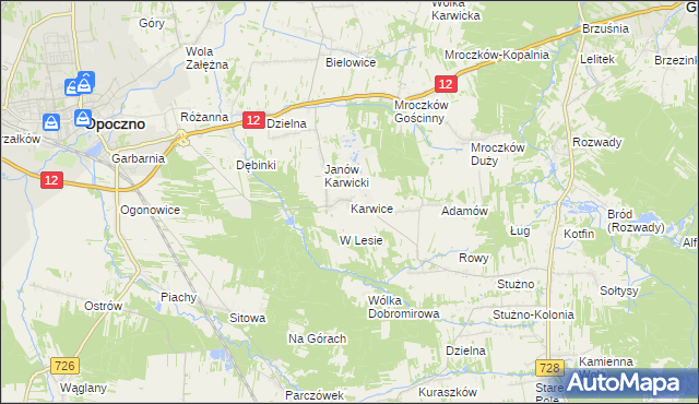 mapa Karwice gmina Opoczno, Karwice gmina Opoczno na mapie Targeo