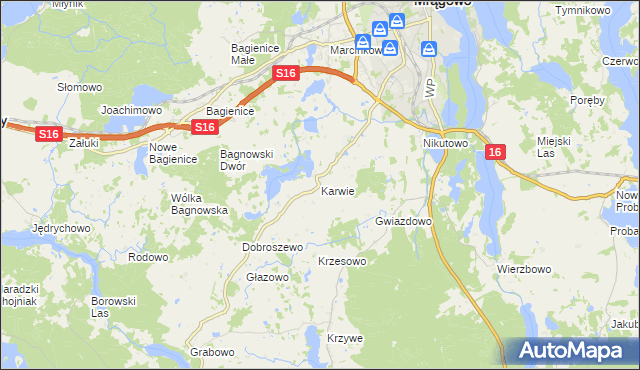 mapa Karwie gmina Mrągowo, Karwie gmina Mrągowo na mapie Targeo