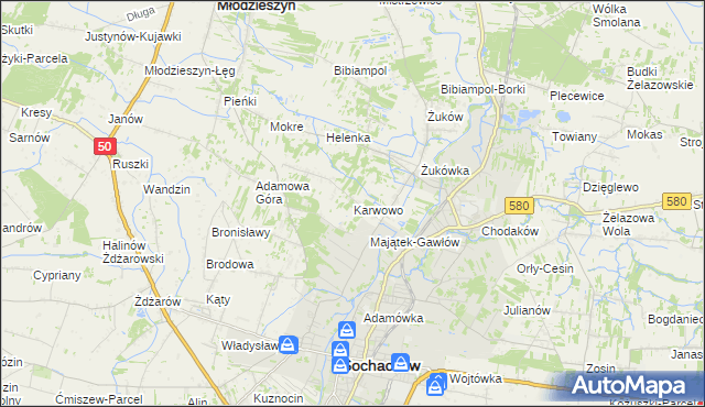 mapa Karwowo gmina Sochaczew, Karwowo gmina Sochaczew na mapie Targeo