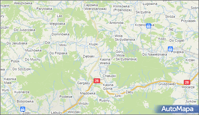 mapa Kasina Wielka, Kasina Wielka na mapie Targeo