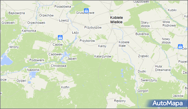 mapa Katarzynów gmina Kobiele Wielkie, Katarzynów gmina Kobiele Wielkie na mapie Targeo