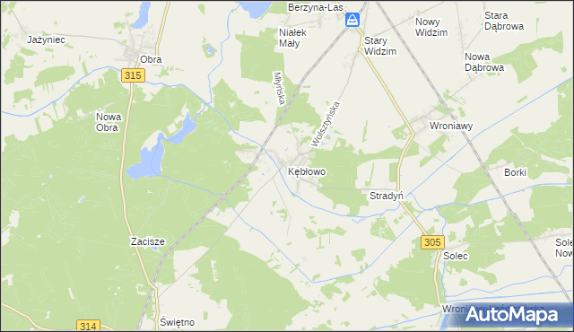 mapa Kębłowo gmina Wolsztyn, Kębłowo gmina Wolsztyn na mapie Targeo