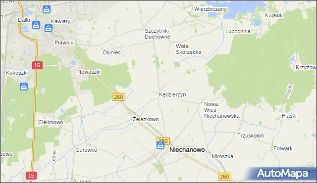 mapa Kędzierzyn gmina Niechanowo, Kędzierzyn gmina Niechanowo na mapie Targeo