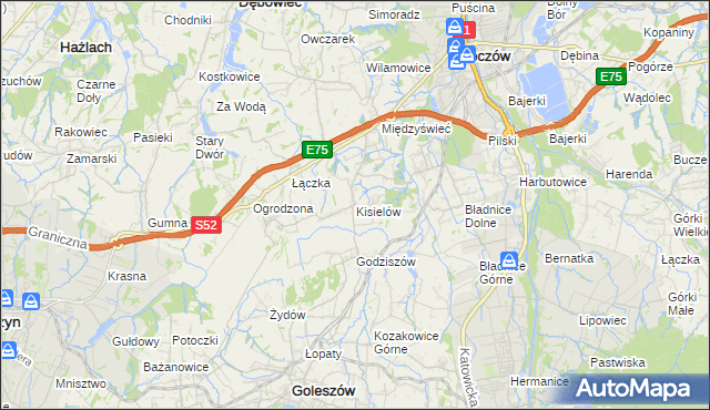 mapa Kisielów gmina Goleszów, Kisielów gmina Goleszów na mapie Targeo
