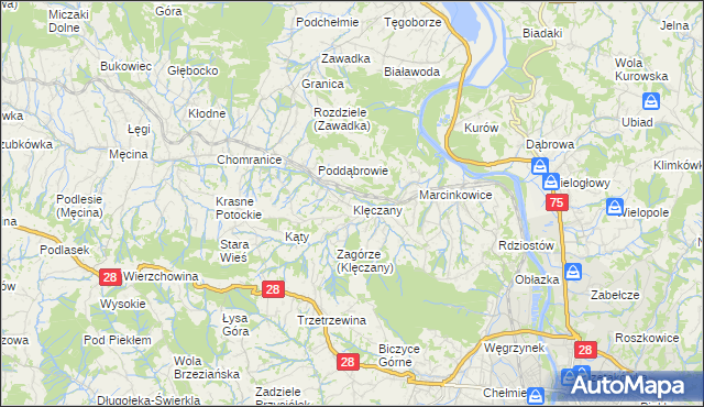 mapa Klęczany gmina Chełmiec, Klęczany gmina Chełmiec na mapie Targeo