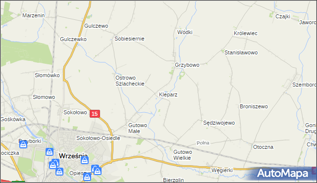 mapa Kleparz gmina Września, Kleparz gmina Września na mapie Targeo