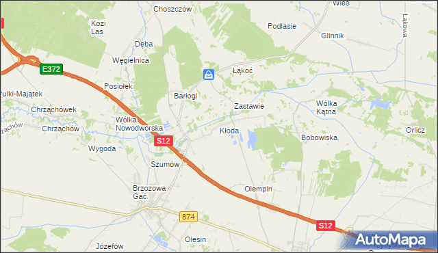 mapa Kłoda gmina Kurów, Kłoda gmina Kurów na mapie Targeo
