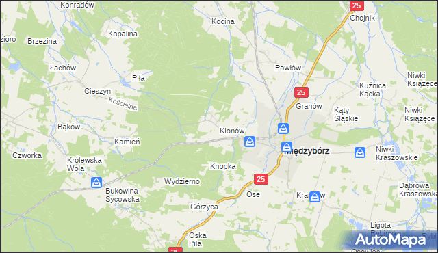 mapa Klonów gmina Międzybórz, Klonów gmina Międzybórz na mapie Targeo