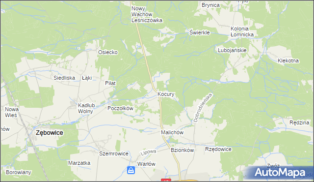 mapa Kocury gmina Dobrodzień, Kocury gmina Dobrodzień na mapie Targeo