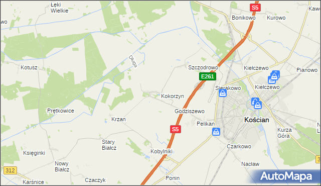 mapa Kokorzyn, Kokorzyn na mapie Targeo