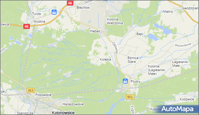mapa Kolejka, Kolejka na mapie Targeo
