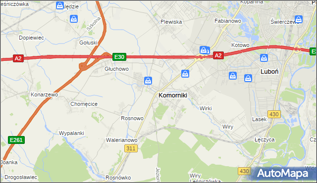 mapa Komorniki powiat poznański, Komorniki powiat poznański na mapie Targeo