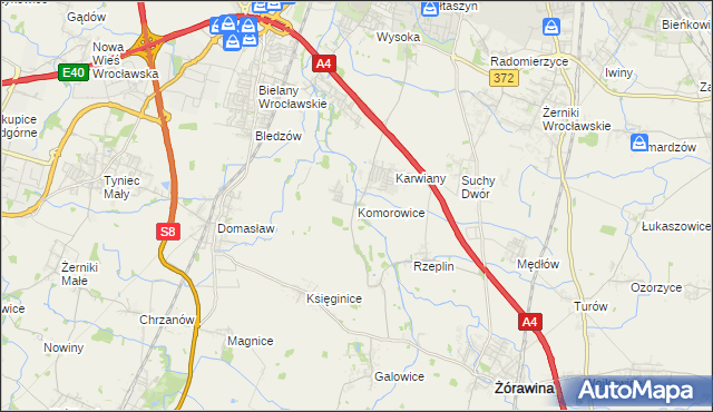 mapa Komorowice gmina Żórawina, Komorowice gmina Żórawina na mapie Targeo