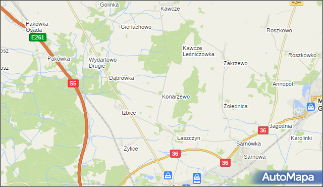 mapa Konarzewo gmina Rawicz, Konarzewo gmina Rawicz na mapie Targeo