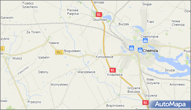 mapa Kończewice gmina Chełmża, Kończewice gmina Chełmża na mapie Targeo