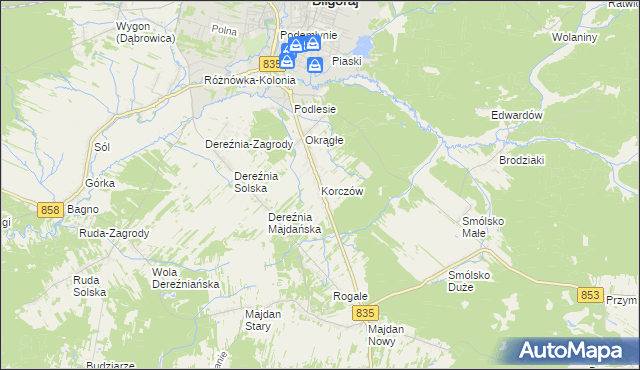 mapa Korczów, Korczów na mapie Targeo