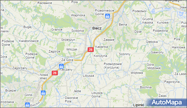 mapa Korczyna gmina Biecz, Korczyna gmina Biecz na mapie Targeo