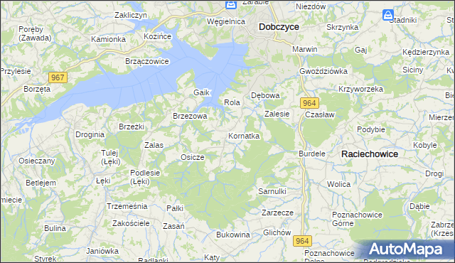 mapa Kornatka gmina Dobczyce, Kornatka gmina Dobczyce na mapie Targeo