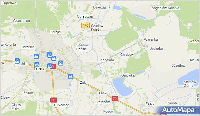 mapa Korytków gmina Turek, Korytków gmina Turek na mapie Targeo