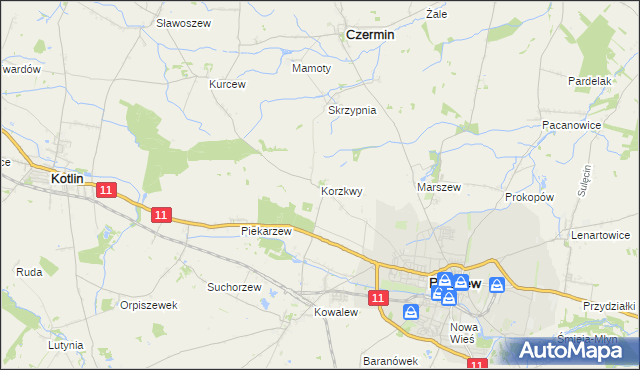 mapa Korzkwy, Korzkwy na mapie Targeo