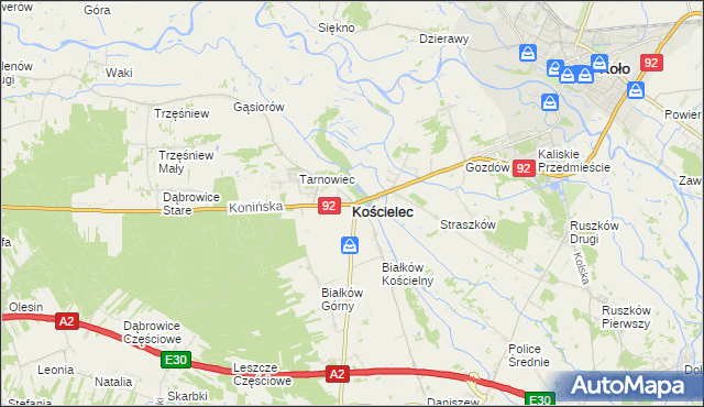 mapa Kościelec powiat kolski, Kościelec powiat kolski na mapie Targeo