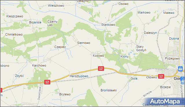 mapa Kosowo gmina Gostyń, Kosowo gmina Gostyń na mapie Targeo