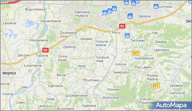 mapa Koszyce Małe, Koszyce Małe na mapie Targeo