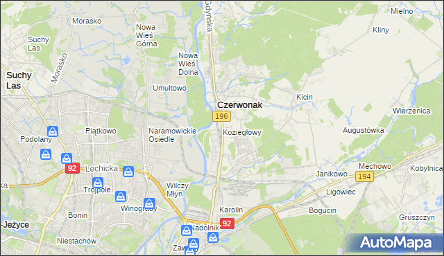 mapa Koziegłowy gmina Czerwonak, Koziegłowy gmina Czerwonak na mapie Targeo