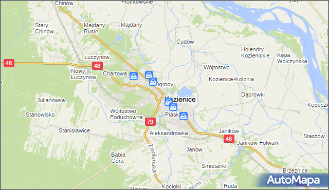 mapa Kozienice, Kozienice na mapie Targeo