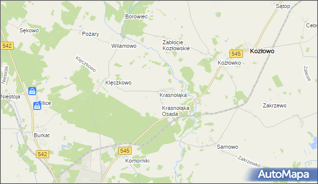 mapa Krasnołąka gmina Działdowo, Krasnołąka gmina Działdowo na mapie Targeo