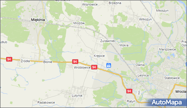 mapa Krępice gmina Miękinia, Krępice gmina Miękinia na mapie Targeo