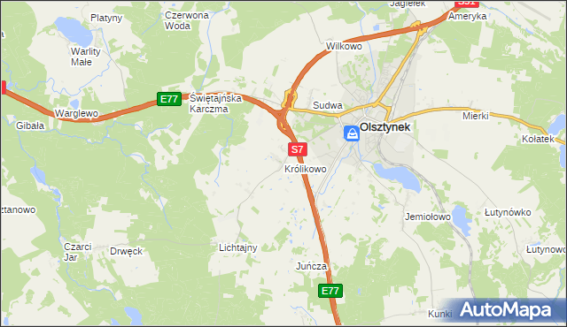 mapa Królikowo gmina Olsztynek, Królikowo gmina Olsztynek na mapie Targeo