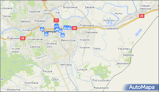 mapa Krówniki gmina Przemyśl, Krówniki gmina Przemyśl na mapie Targeo