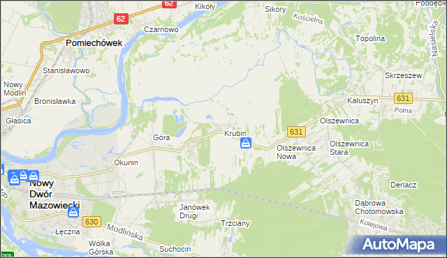mapa Krubin gmina Wieliszew, Krubin gmina Wieliszew na mapie Targeo